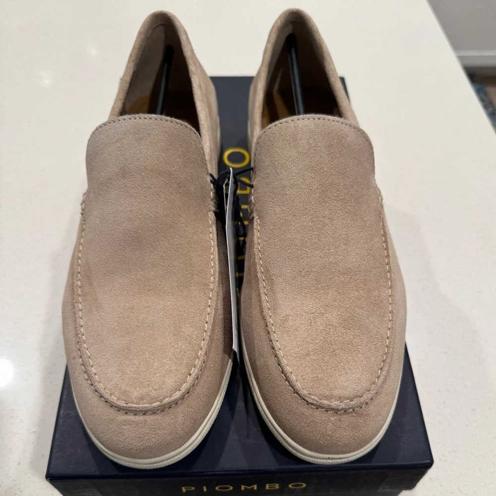 NWT Piombo Contemporary Men's Beige Suede Leather Moccasins Loafers EU 41 US 8